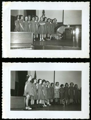 Vintage Photos Girl Scout Brownies On Stage To Sing | Saddle Shoes Us Flag