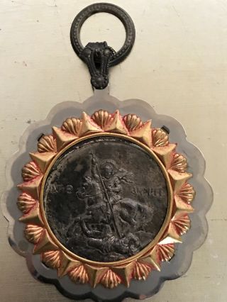 RARE Extra Large Vintage St.  Michael? St.  George? Medal With Display Ring 2