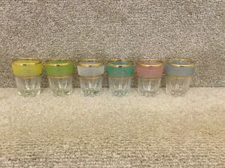 Vintage 1950s Frosted Sugar Coloured Liqueur Glasses Set Of 6