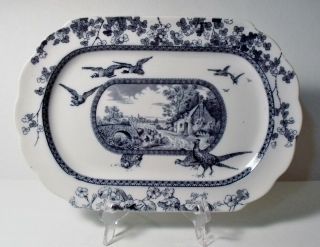 Antique Brownfield Woodland Blue 12 - 1/2 " Oval Platter Circa 1876