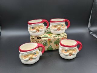 4 Piece 1960 Holt Howard Winking Ceramic Santa Mugs Vintage Christmas Japan