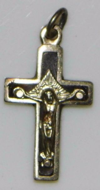 Fine Antique Pectoral Crucifix Ebony Inlay Silver Corpus Irish Convent Cross 3