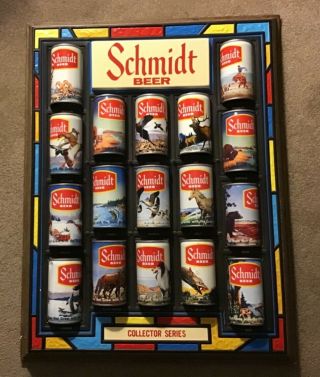 Schmidt Beer Plastic Beer Can Display Collector Series W/ Cans Vintage Sign 1973