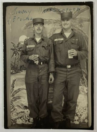 Affectionate Army Buddies In The Arcade,  Gay Int,  Vintage Photo Snapshot