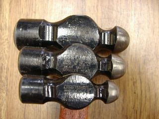 3 Vintage Craftsman - M Ball Peen Hammers,  8oz. ,  16oz. ,  & 32oz,  W/Orig.  Handles,  XLINT 2