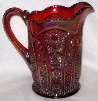 Vintage Indiana Heirloom Sunset Carnival Glass Pitcher 40 Oz Red