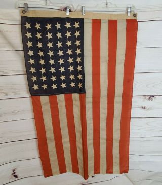 Vtg 40s WWII American Flag 48 stars Sewn 4 x 2 1/2 RARE Size 2