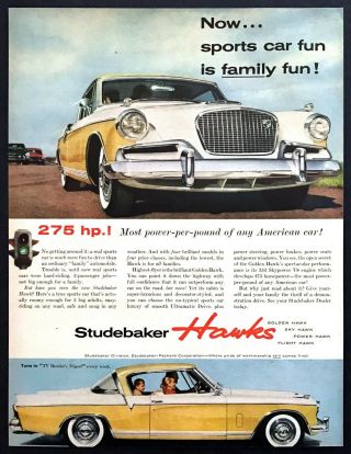 1956 Studebaker Golden Hawk Coupe 2 Photo Sports Car Family Fun Vintage Print Ad