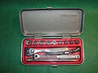 Craftsman Socket Set 1/4  Drive 15 Piece Ratchet / Wrench Metal Case U.  S.  A.