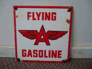 Old Vintage Flying A Gasoline Porcelain Enamel Gas Pump Sign