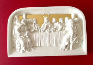 White Resin The Last Supper Wall Art Plaque 9.  5 " X 6 "