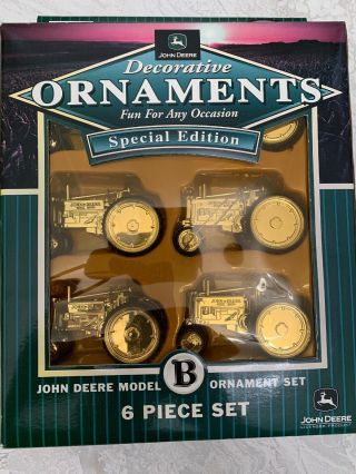 Set Of 6 John Deere Model B Decorative Christmas Ornaments W/ Box 5300