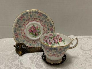 Royal Bridal Gown Demitasse Cup & Saucer Queen Anne England 1950s Orchids Bows 2