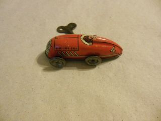 Toy Tin Wind - Up Race Car With Key 2 3/4 "