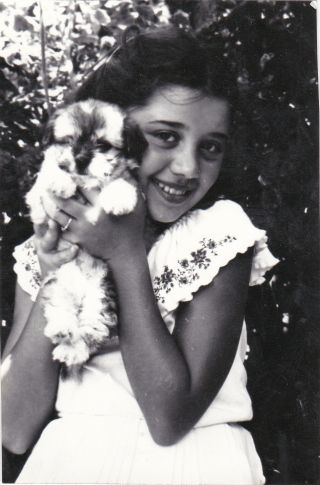 1970s Pretty Cute Little Girl With Puppy Dog Fashion Old Soviet Russian Photo