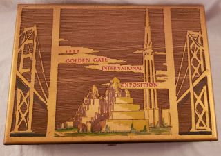 Vintage Hand Carved Wood Cigar Box 1939 Golden Gate International Exposition