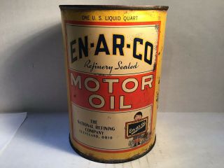 Vintage En Ar Co Oil Quart Can Metal Gas Rare Tin Handy Sunoco Mobil Sinclair Dx