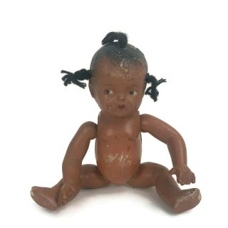 Vintage 1930s Black African American Composition Baby Toddler Doll Yarn Hair 12 "