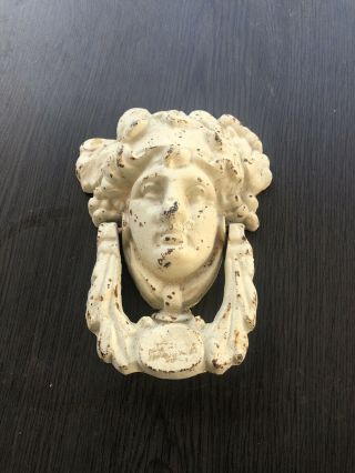 Vintage White Cast Iron Roman Greek God Door Knocker