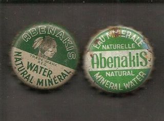 2 Cork Lined Abenakis Mineral Water Bottle Caps From Canada Canadian Crowns