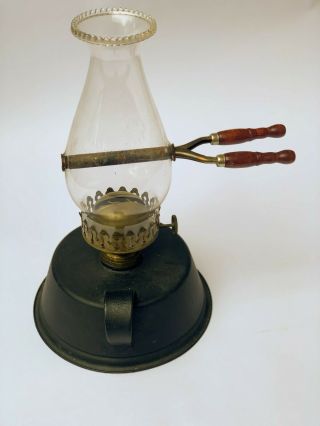 Rare Antique Curling Iron Gas Lamp With Curling Iron Heater In Chimney Unique