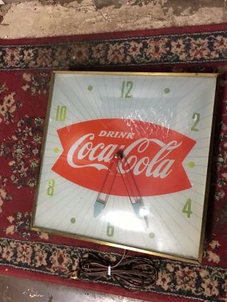 Vintage 1960s Drink Coca - Cola Advertising Light Up Electric Wall Pam Clock