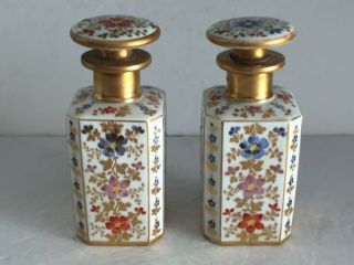 Pair Antique Old Paris Porcelain Hand Painted Toilet Water Bottles 19thc