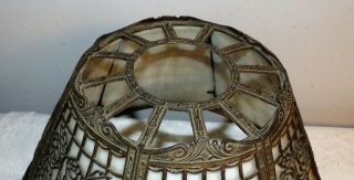 Antique leaded slag glass lamp shade lattice & floral design 2