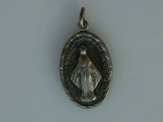 Vintage Sterling Silver Catholic Pendant Medal Charm Miraculous Mary Etched Rim