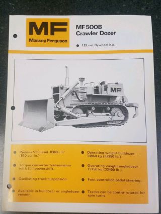 1970s Massey Ferguson 500 B Crawler Loader Dealers Brochure Spec Sheet