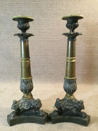 Pair Antique 19th Century French Empire Candlestick Holders
