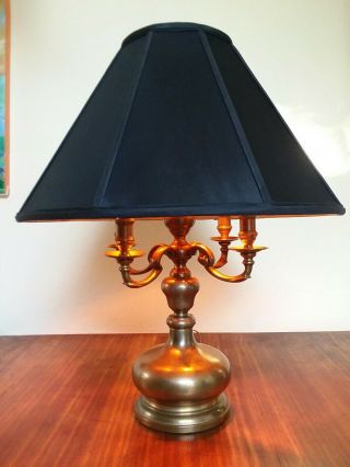 Vintage Chapman Brass Bouillotte 4 Candle Table Lamp W/cloth Shade