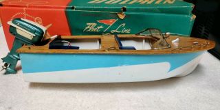Vintage Fleetline " The Dolphin " Toy Speedboat With K&o Buccaneer Outboard Motor