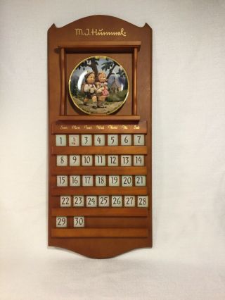 Vintage M.  J.  Hummel Wood Decorative Plate Display Perpetual Calendar