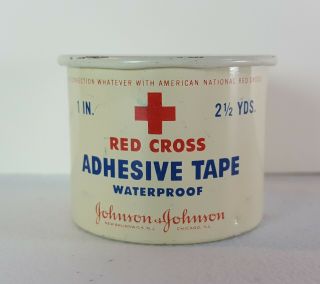 Vintage Red Cross Adhesive Tape Metal Tin 2.  5 Yards Full Johnson&johnson