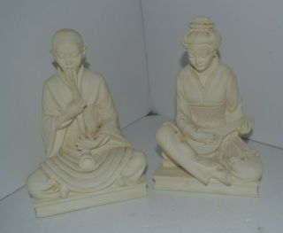 Asian Oriental Chinese Figure Man Woman Bookends Italy Resin