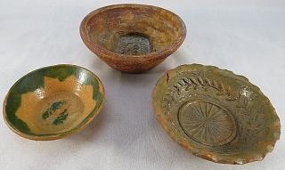 3 Vintage Antique Mexican Art Terracotta Ashtray Small Bowl Hand Made