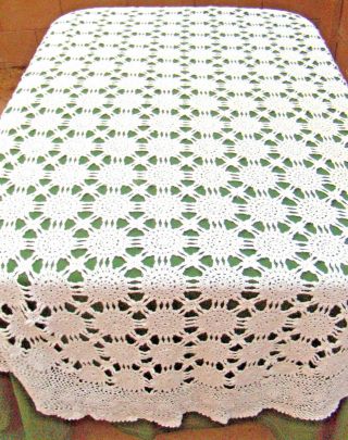 Vintage Cotton Crochet Lace Tablecloth White Oval 66x108