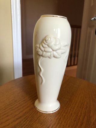Lenox China Vase,  Vintage,  Ivory With Gold Gilding & Embossed Roses,  7.  5” Tall