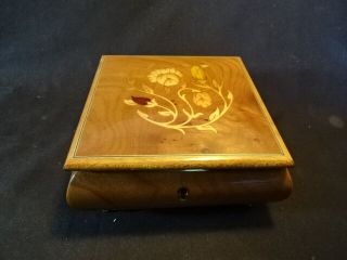 Old Vtg Wood Wooden Music Jewelry Box Flowers Floral Design Made In Italy