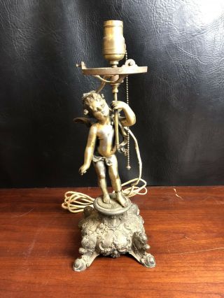 Vintage Antique 1920’s Art Deco Cherub Chic Rococo Ornate Brass Lamp Deco Ss19