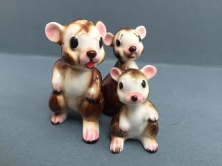 3 Vintage Mid Century Porcelain Animal Figurines - Cute Bear,  Possum Family
