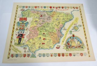 Vintage 1935 Story Map Of Spain Colortext Publications Pictorial Map