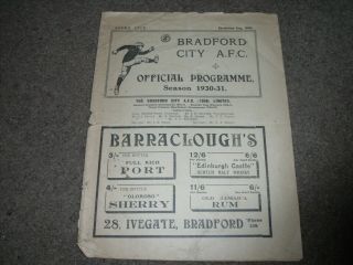 Rare Vintage Pre War Programme Bradford City V Stoke City 25th December 1930