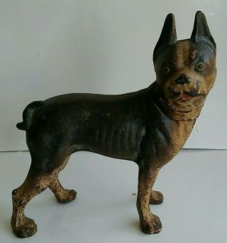 Antique Vintage Old Cast Iron Paint Boston Terrier Bulldog Door Stop
