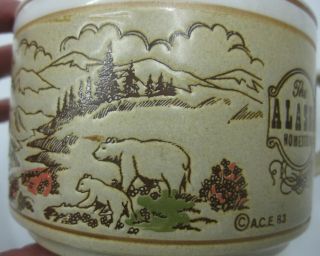 The Alaska Homestead Mug Cup A.  C.  E.  83 1983 Etched Wilderness Log Cabin Bear Vtg 2