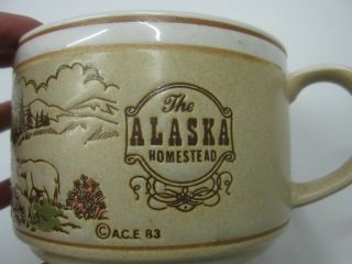 The Alaska Homestead Mug Cup A.  C.  E.  83 1983 Etched Wilderness Log Cabin Bear Vtg 3