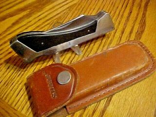 Vintage Sharp 300 - Custom Crafted Stainless Lockback Knife W/ Leather Sheath