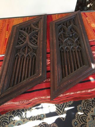 Pr Antique 19th C Gothic Revival Carved Wood French Panels