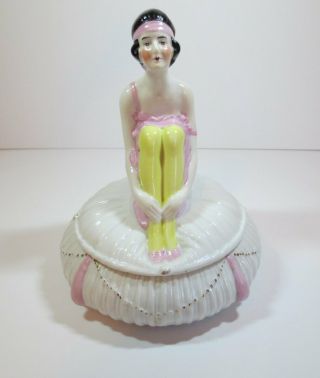 Vintage Flapper Deco lady figural German porcelain powder jar half doll 2